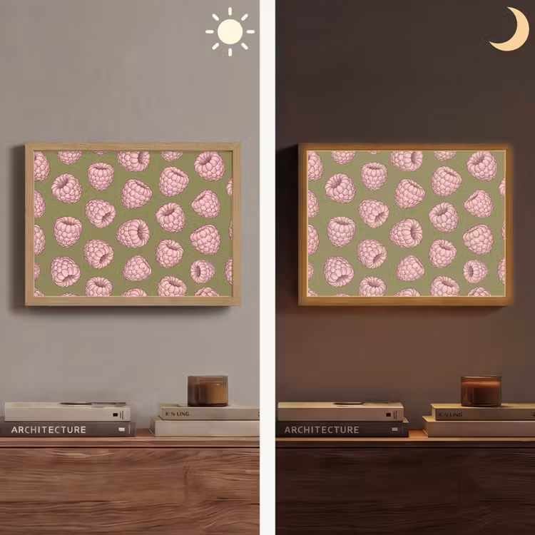 Eten - Patroon - Illustratie - Roze - Groen Light Box met batterij (Wandlamp) middel -sfeer3