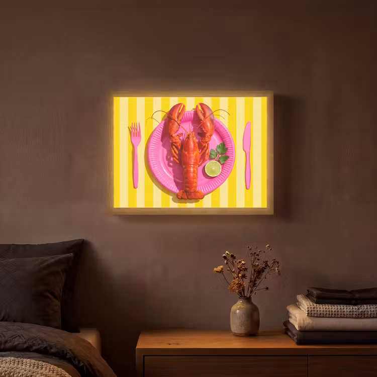Eten - Roze - Geel - Modern - Culinaire Light Box met batterij (Wandlamp) middel -sfeer4