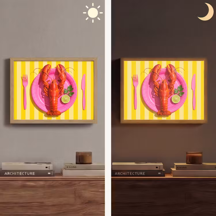 Eten - Roze - Geel - Modern - Culinaire Light Box met batterij (Wandlamp) middel -sfeer3