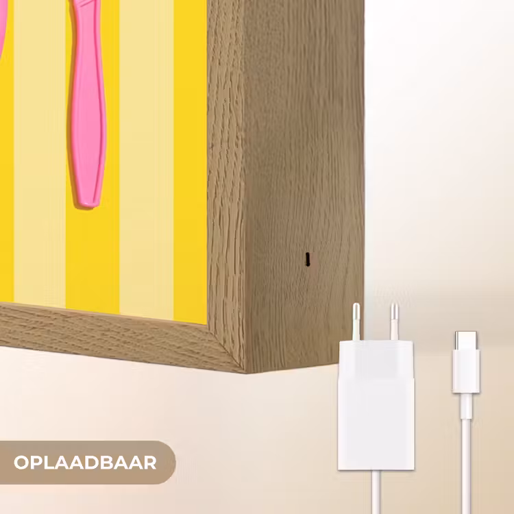 Eten - Roze - Geel - Modern - Culinaire Light Box met batterij (Wandlamp) middel -USP_websiteoplaadbaarNL
