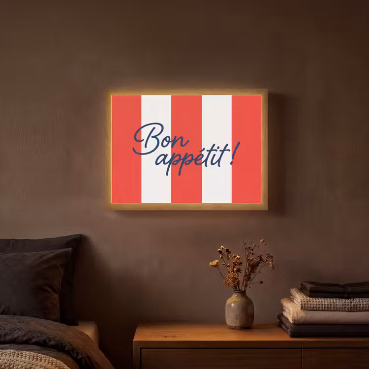Eten - Spreuk - Keuken - Grafisch - Rood-Wit Light Box met batterij (Wandlamp) middel -sfeer4