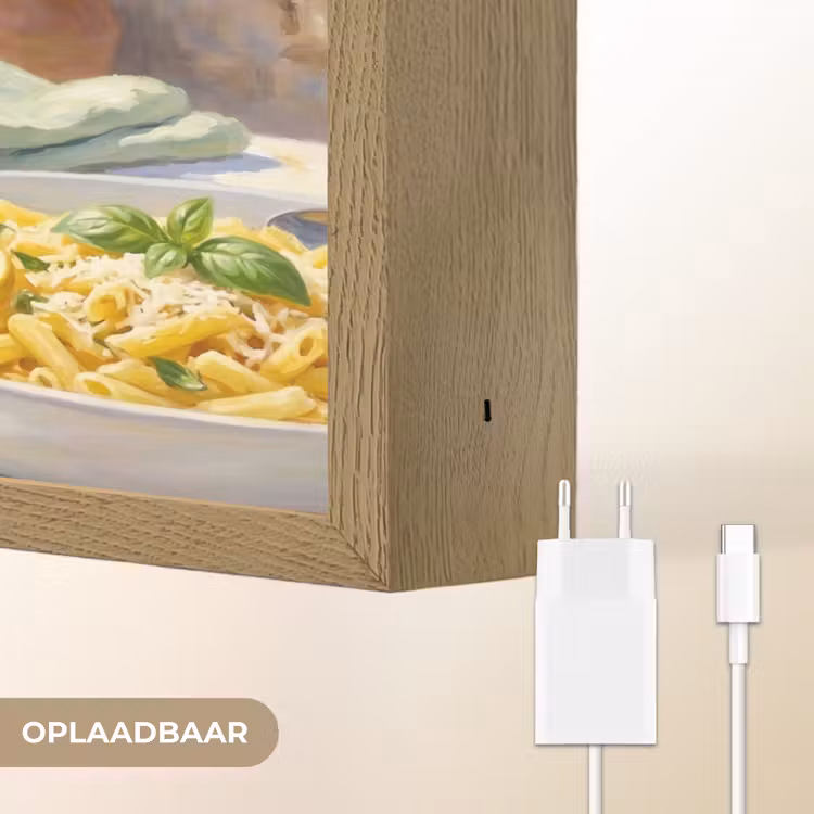 Eten - Terras - Zomer - Geschilderd - Geel Light Box met batterij (Wandlamp) middel -USP_websiteoplaadbaarNL