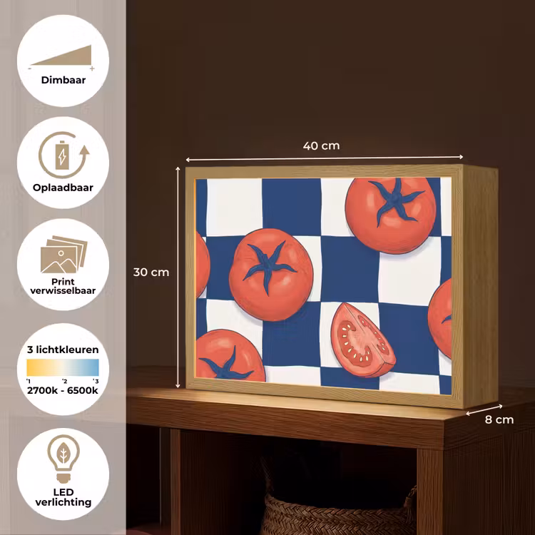Eten - Tomaten - Keuken - Illustratie - Rood-Blauw Light Box met batterij (Wandlamp) middel -USP_websiteoverzichtNL