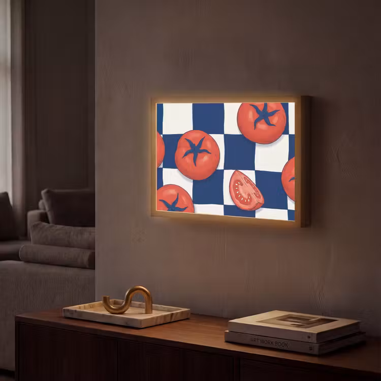 Eten - Tomaten - Keuken - Illustratie - Rood-Blauw Light Box met batterij (Wandlamp) middel -sfeer1