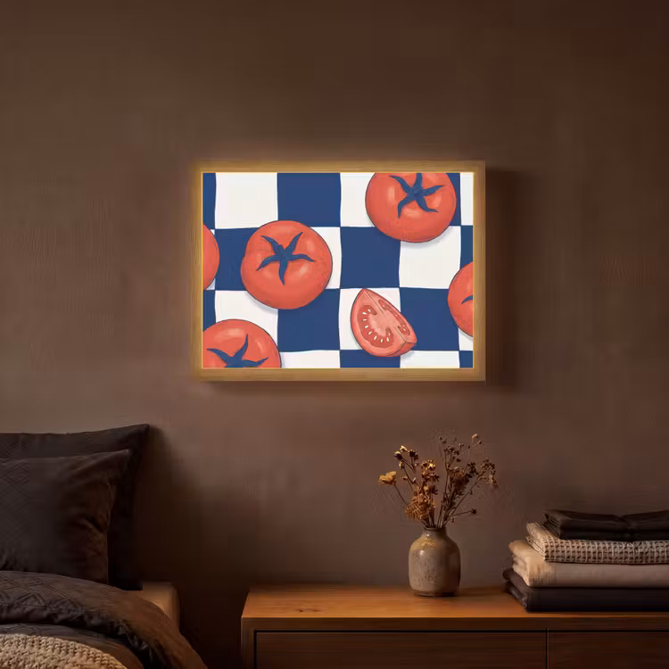 Eten - Tomaten - Keuken - Illustratie - Rood-Blauw Light Box met batterij (Wandlamp) middel -sfeer4