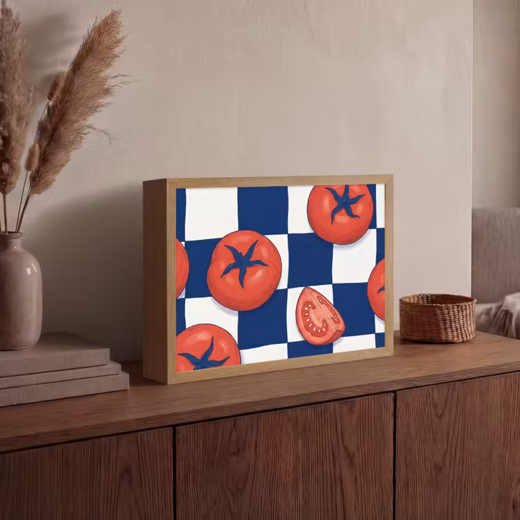 Eten - Tomaten - Keuken - Illustratie - Rood-Blauw Light Box met batterij (Wandlamp) middel -sfeer2