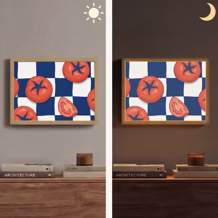 Eten - Tomaten - Keuken - Illustratie - Rood-Blauw Light Box met batterij (Wandlamp) middel -sfeer3
