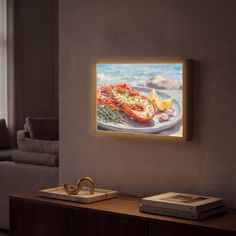 Eten - Zee - Kust - Modern - Blauw Light Box met batterij (Wandlamp) middel -sfeer1
