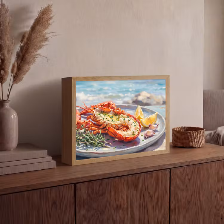 Eten - Zee - Kust - Modern - Blauw Light Box met batterij (Wandlamp) middel -sfeer2
