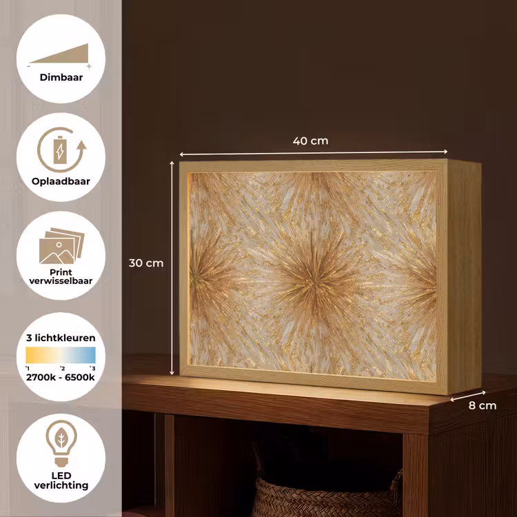 Explosie - Abstract - Goud - Wit Light Box met batterij (Wandlamp) middel 907 -USP_websiteoverzichtNL