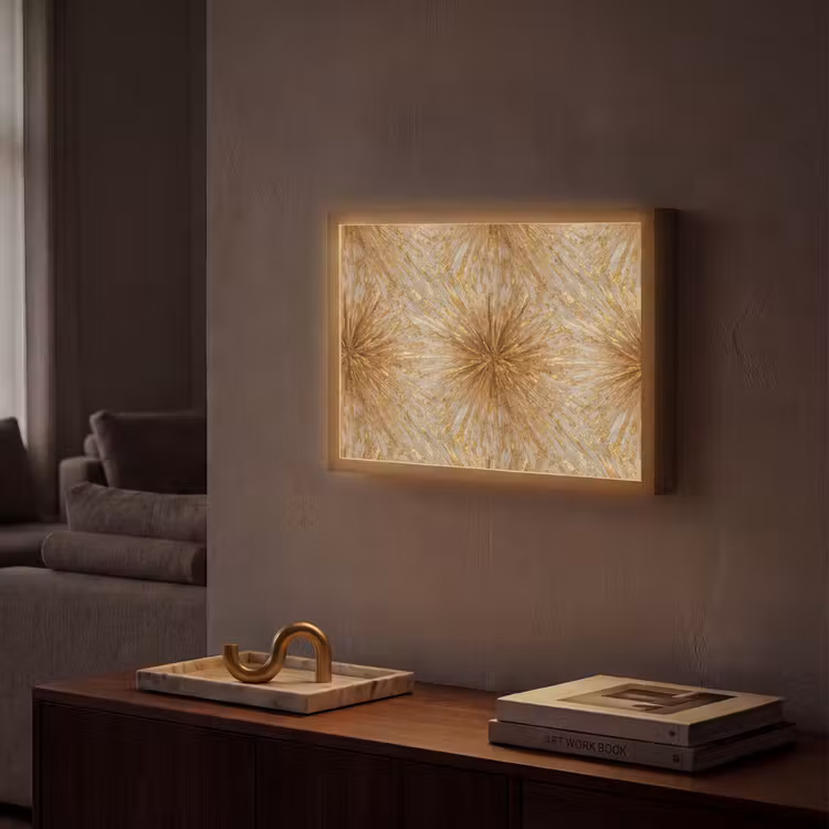 Explosie - Abstract - Goud - Wit Light Box met batterij (Wandlamp) middel 907 -sfeer1