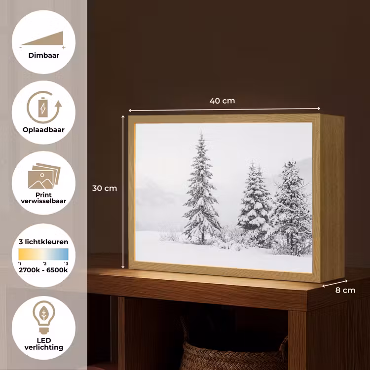 Fijnsparren - Sneeuw - Winter - Landschap - Stilte Light Box met batterij (Wandlamp) middel -USP_websiteoverzichtNL