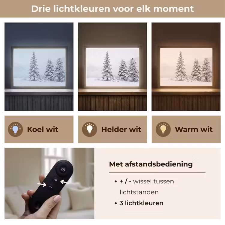 Fijnsparren - Sneeuw - Winter - Landschap - Stilte Light Box met batterij (Wandlamp) middel -USP_lichtkleurNL