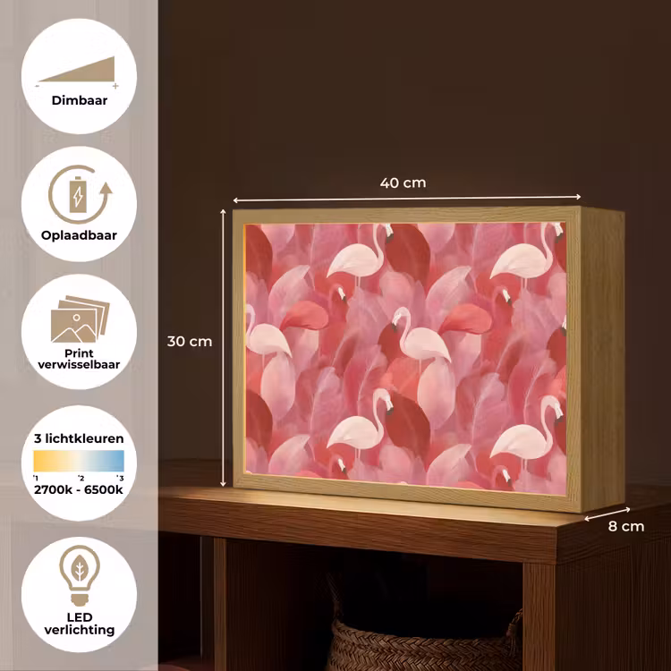 Flamingo - Botanisch - Elegant - Roze - Rood Light Box met batterij (Wandlamp) middel 907 -USP_websiteoverzichtNL
