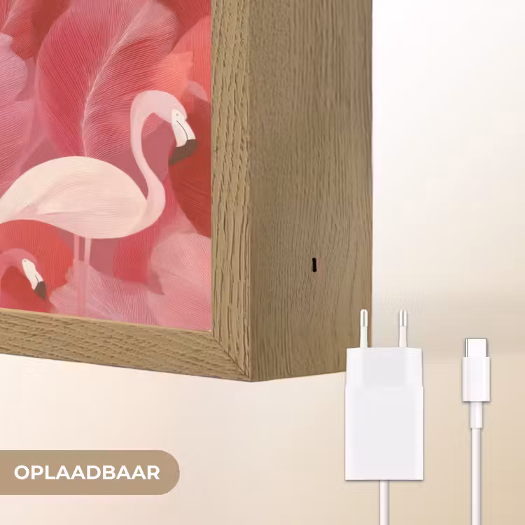 Flamingo - Botanisch - Elegant - Roze - Rood Light Box met batterij (Wandlamp) middel 907 -USP_websiteoplaadbaarNL