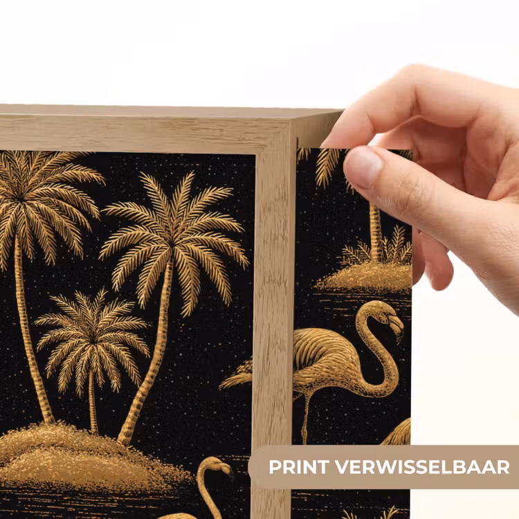 Flamingo - Palmbomen - Tropisch - Goud - Zwart Light Box met batterij (Wandlamp) middel 907 -USP_websiteprintNL