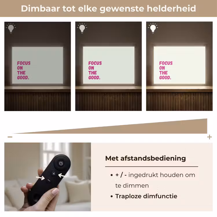 Focus on the good - Beige - Roze Light Box met batterij (Wandlamp) middel -USP_dimbaarNL