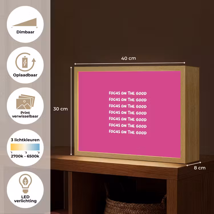 Focus on the good - Roze - wit Light Box met batterij (Wandlamp) middel -USP_websiteoverzichtNL