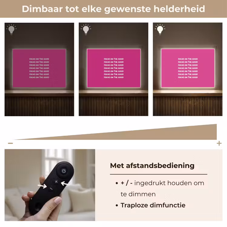 Focus on the good - Roze - wit Light Box met batterij (Wandlamp) middel -USP_dimbaarNL