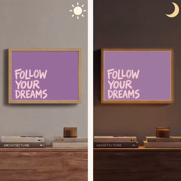 Follow your dreams - Paars - Penseeltextuur Light Box met batterij (Wandlamp) middel -sfeer3