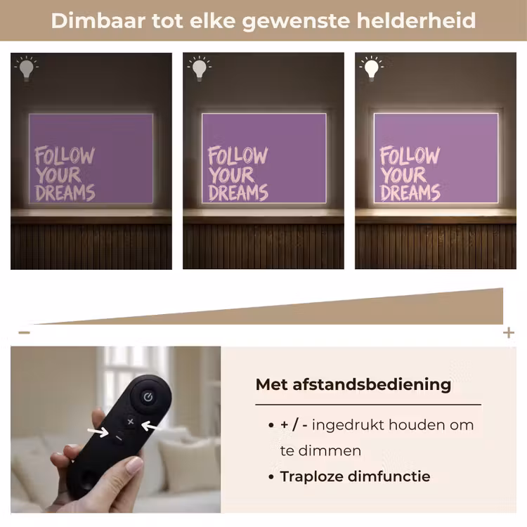 Follow your dreams - Paars - Penseeltextuur Light Box met batterij (Wandlamp) middel -USP_dimbaarNL