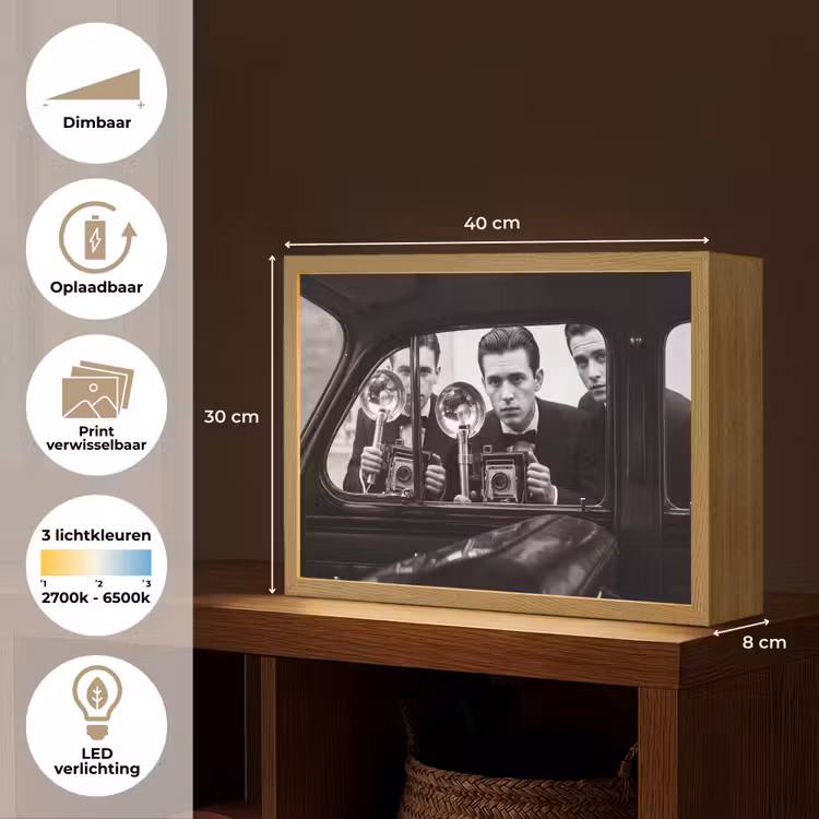 Fotograaf - Camera - Vintage - Journalistiek - Zwart-wit Light Box met batterij (Wandlamp) middel -USP_websiteoverzichtNL