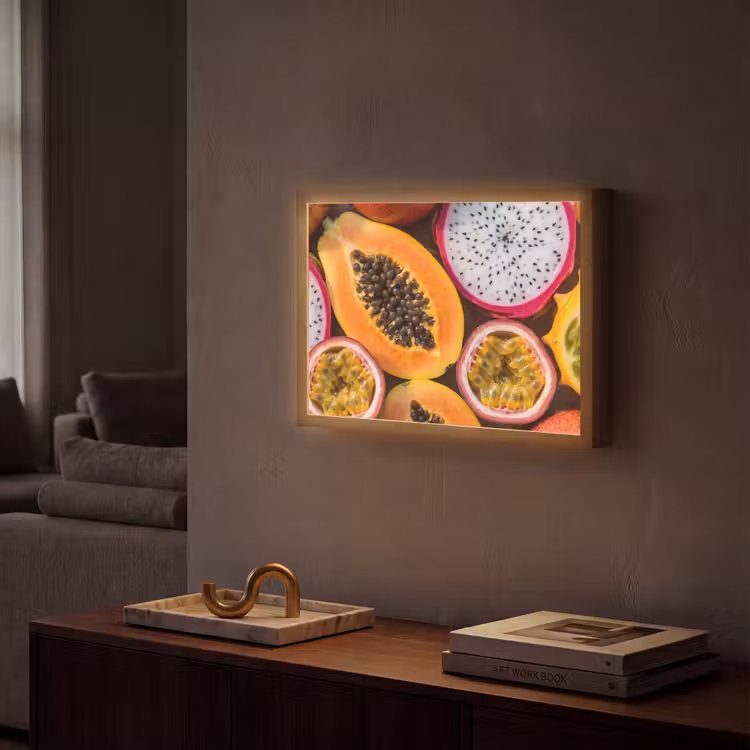 Fruit - Geopend - Tropisch - Eten - Kleurrijk Light Box met batterij (Wandlamp) middel -sfeer1