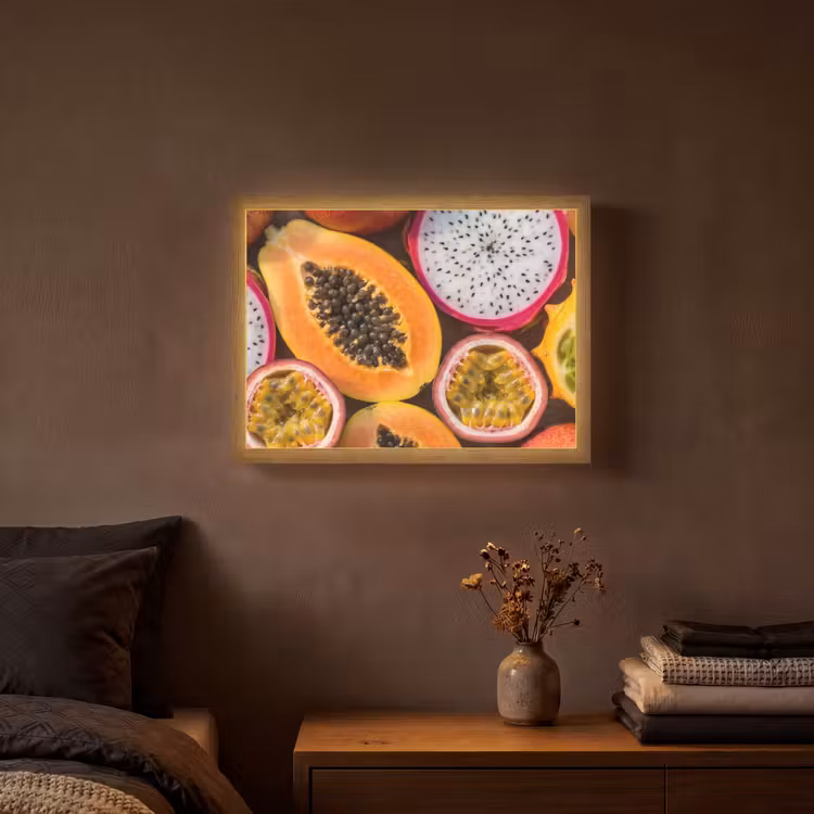 Fruit - Geopend - Tropisch - Eten - Kleurrijk Light Box met batterij (Wandlamp) middel -sfeer4