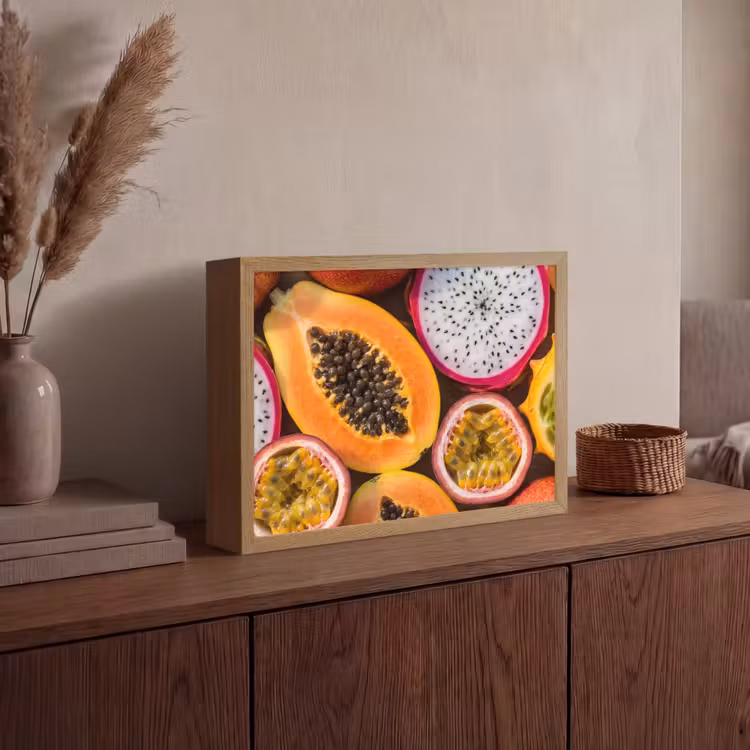 Fruit - Geopend - Tropisch - Eten - Kleurrijk Light Box met batterij (Wandlamp) middel -sfeer2