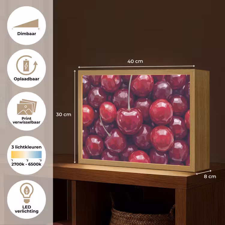 Fruit - Kersen - Eten - Modern - Rood Light Box met batterij (Wandlamp) middel -USP_websiteoverzichtNL