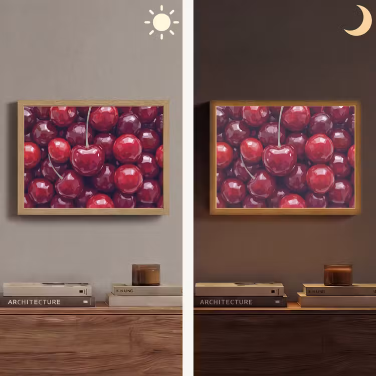 Fruit - Kersen - Eten - Modern - Rood Light Box met batterij (Wandlamp) middel -sfeer3