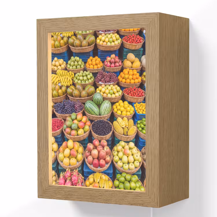 Lightbox - Wandlamp - Fruit - Markt - Kleurrijk - Fruit - Markt - Kleurrijk Light Box met kabel (Wandlamp) klein