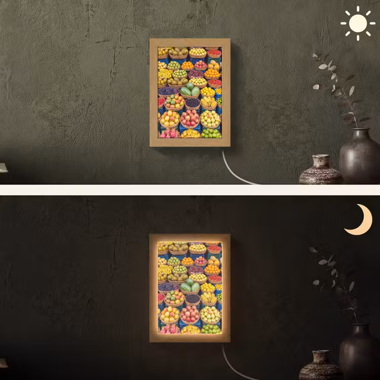 Lightbox - Wandlamp - Fruit - Markt - Kleurrijk - Fruit - Markt - Kleurrijk Light Box met kabel (Wandlamp) klein