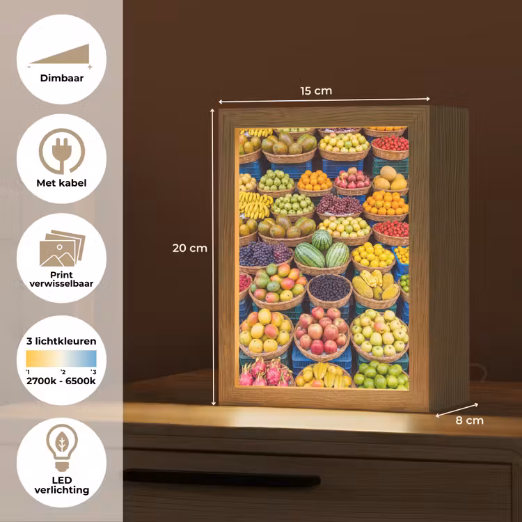 Lightbox - Wandlamp - Fruit - Markt - Kleurrijk - Fruit - Markt - Kleurrijk Light Box met kabel (Wandlamp) klein