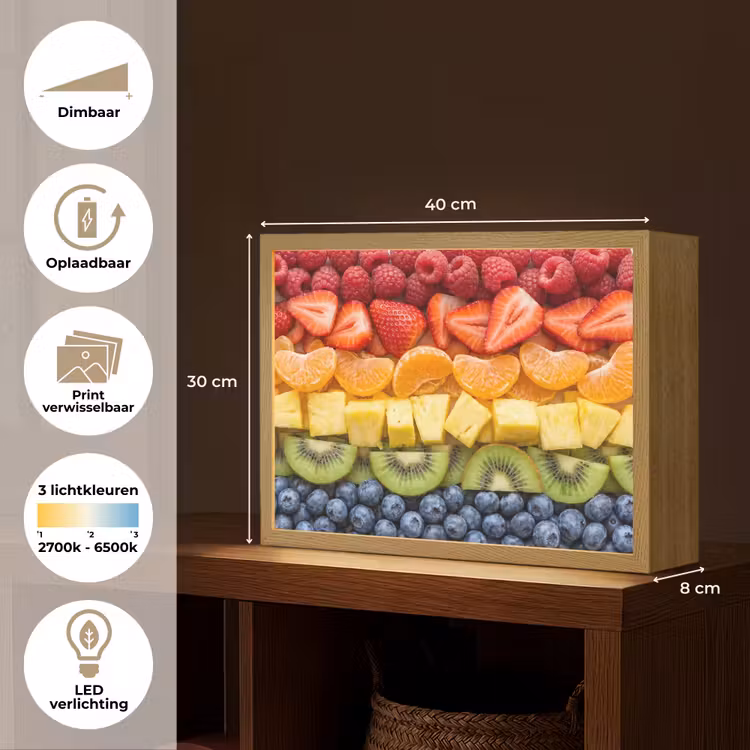 Fruit - Regenboog - Gezond - Kleurrijk Light Box met batterij (Wandlamp) middel -USP_websiteoverzichtNL