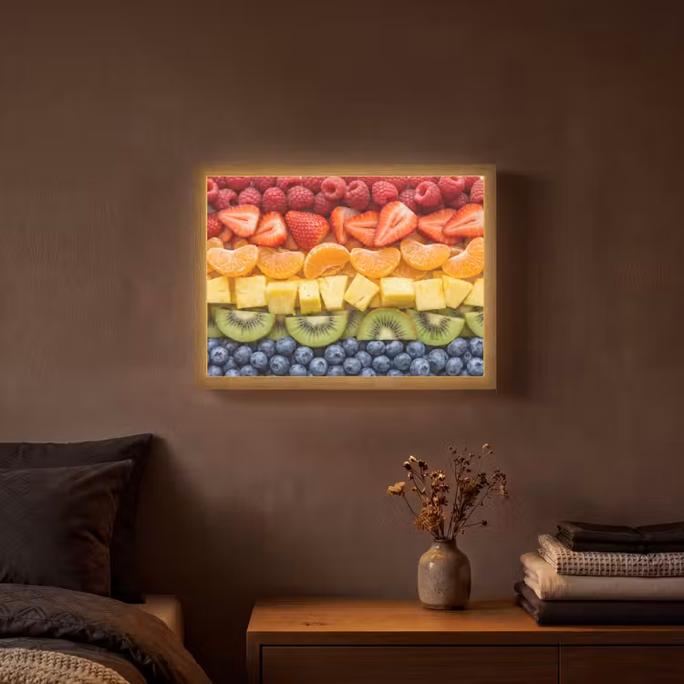 Fruit - Regenboog - Gezond - Kleurrijk Light Box met batterij (Wandlamp) middel -sfeer4