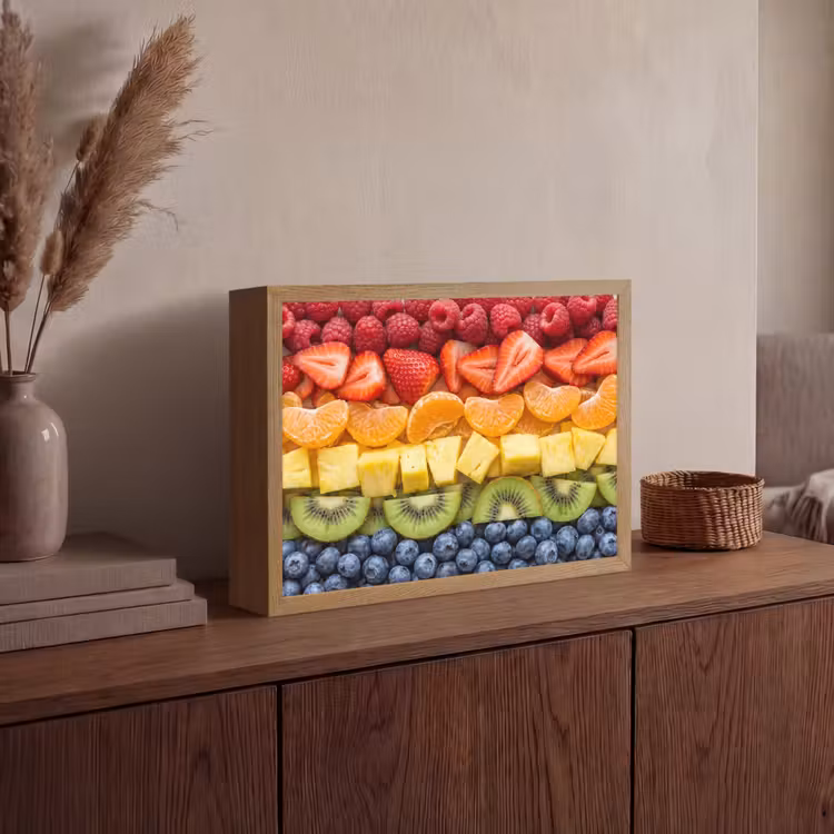 Fruit - Regenboog - Gezond - Kleurrijk Light Box met batterij (Wandlamp) middel -sfeer2
