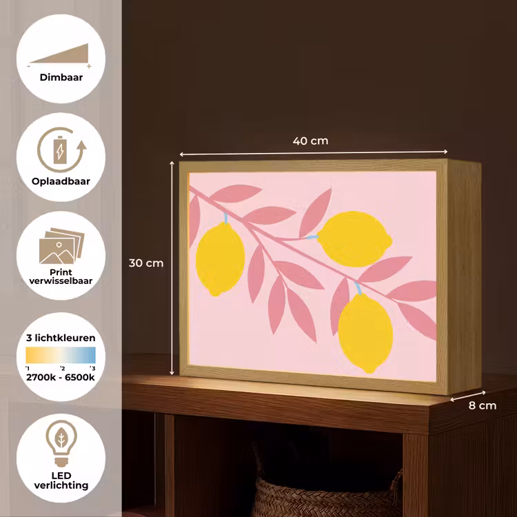 Fruit - Tak - Natuur - Abstract - Roze Light Box met batterij (Wandlamp) middel -USP_websiteoverzichtNL