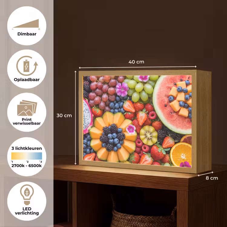 Fruit - Vers - Variatie - Eten - Kleurrijk Light Box met batterij (Wandlamp) middel -USP_websiteoverzichtNL