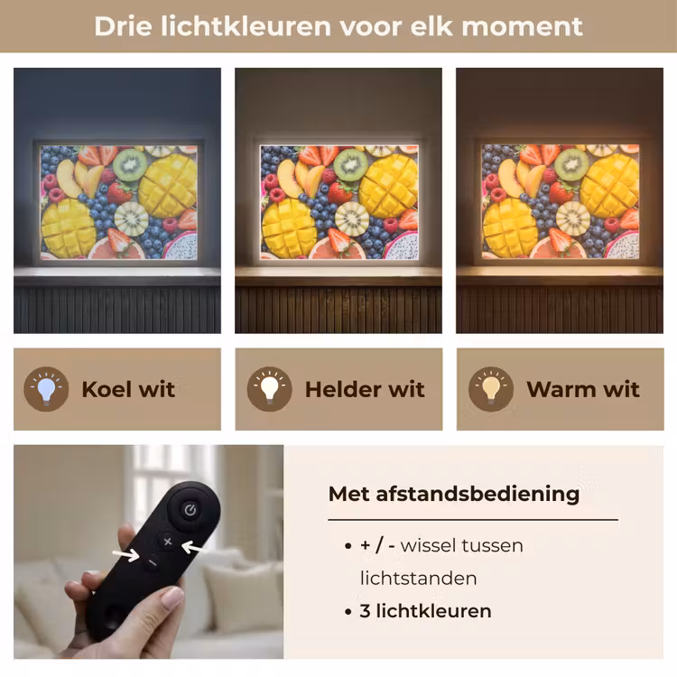 Fruit - Versneden - Kleurrijk - Eten - Gezond Light Box met batterij (Wandlamp) middel -USP_lichtkleurNL