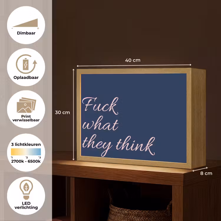 Fuck what they think - Blauw - Cursief Light Box met batterij (Wandlamp) middel -USP_websiteoverzichtNL