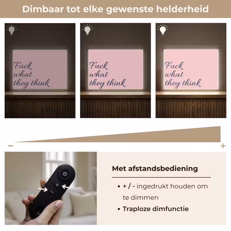 Fuck what they think - Roze - Minimalistisch Light Box met batterij (Wandlamp) middel -USP_dimbaarNL