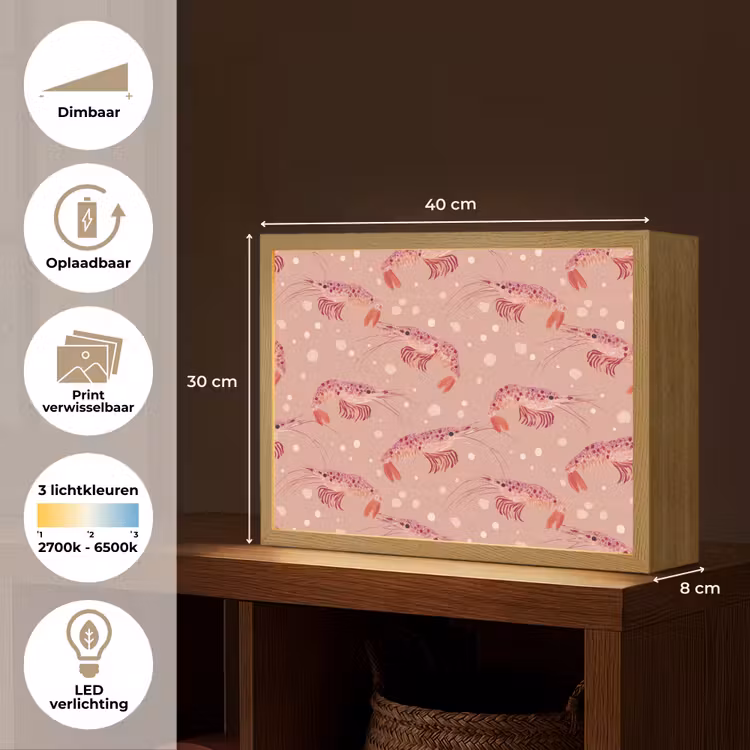 Garnalen - Stippen - Roze Light Box met batterij (Wandlamp) middel 907 -USP_websiteoverzichtNL