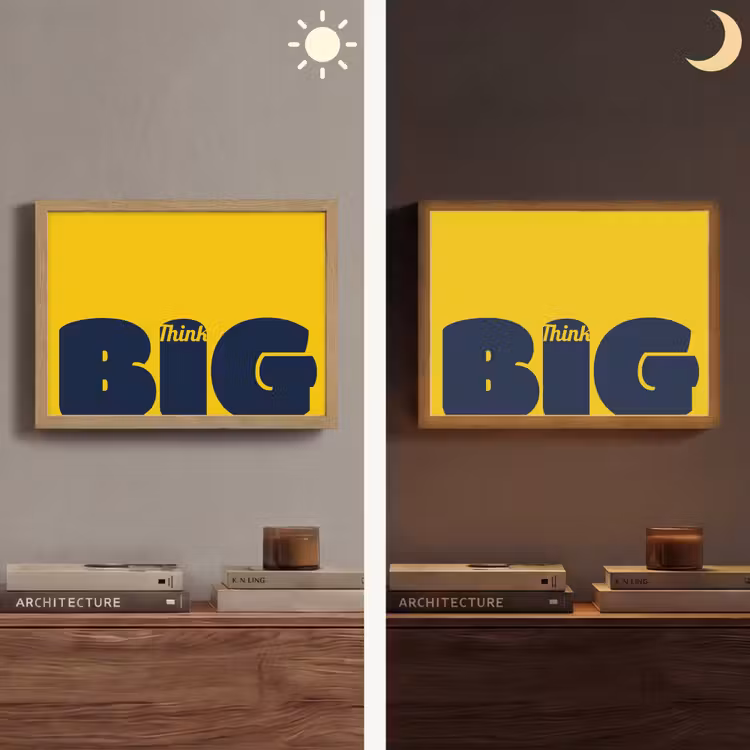 Geel - Think big - Grafisch Light Box met batterij (Wandlamp) middel -sfeer3
