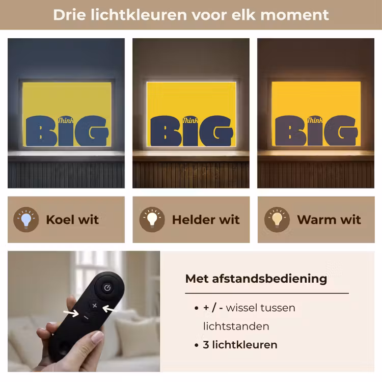 Geel - Think big - Grafisch Light Box met batterij (Wandlamp) middel -USP_lichtkleurNL