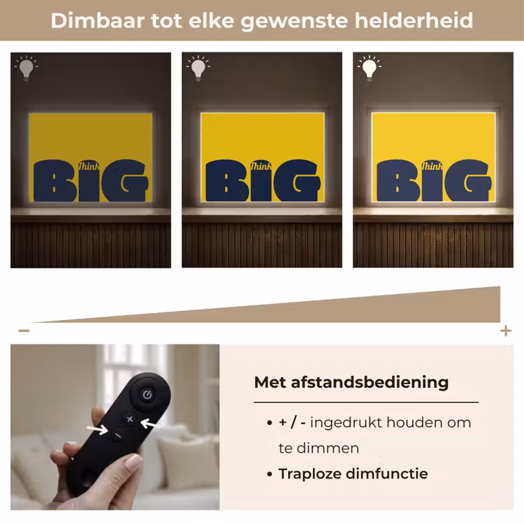 Geel - Think big - Grafisch Light Box met batterij (Wandlamp) middel -USP_dimbaarNL