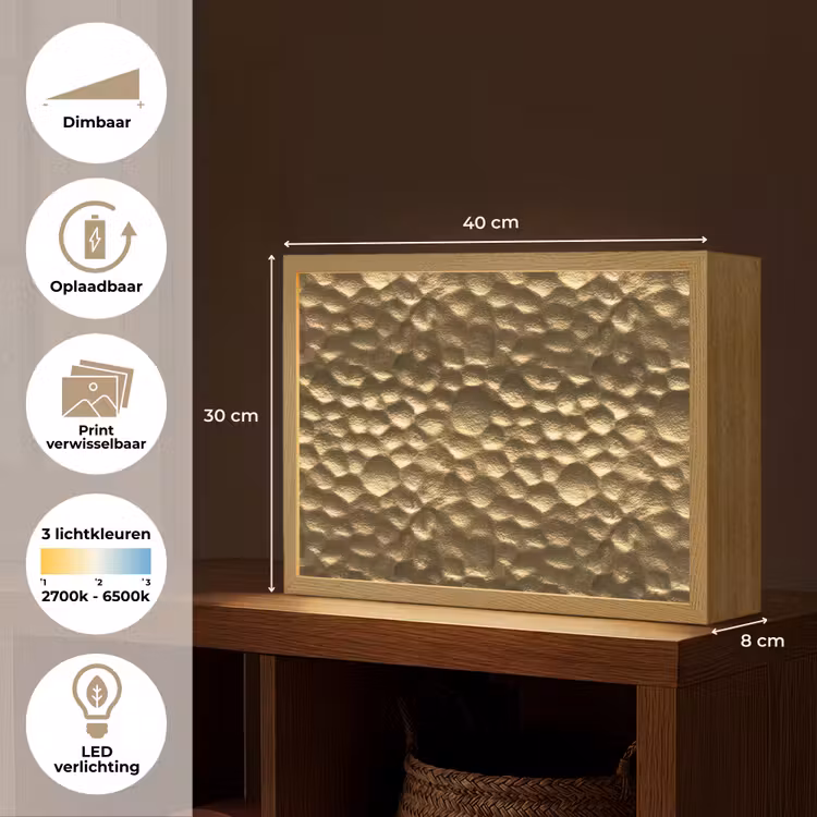 Gehamerd - Reliëf - Textuur - Bronsgoud Light Box met batterij (Wandlamp) middel 907 -USP_websiteoverzichtNL