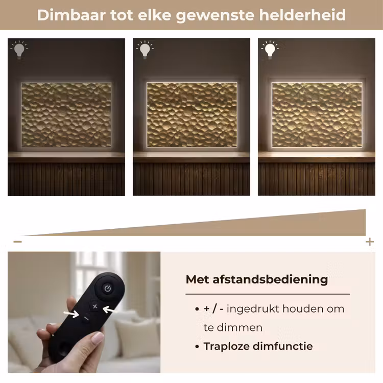 Gehamerd - Reliëf - Textuur - Bronsgoud Light Box met batterij (Wandlamp) middel 907 -USP_dimbaarNL