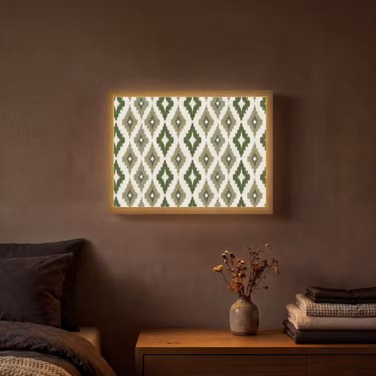 Geografisch - Ruitmotief - Groen Light Box met batterij (Wandlamp) middel 907 -sfeer4