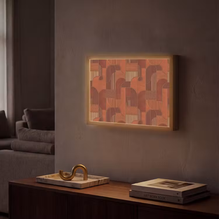 Geometrisch - Abstract - Textuur - Bruin Light Box met batterij (Wandlamp) middel 907 -sfeer1